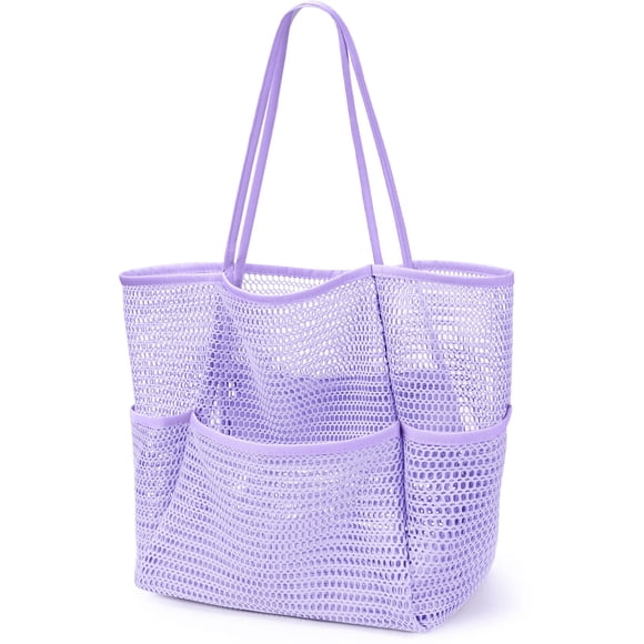 Bolsa de Playa KPX de Malla para Mujer, Resistente a la Arena e Impermeable, Color Morado
