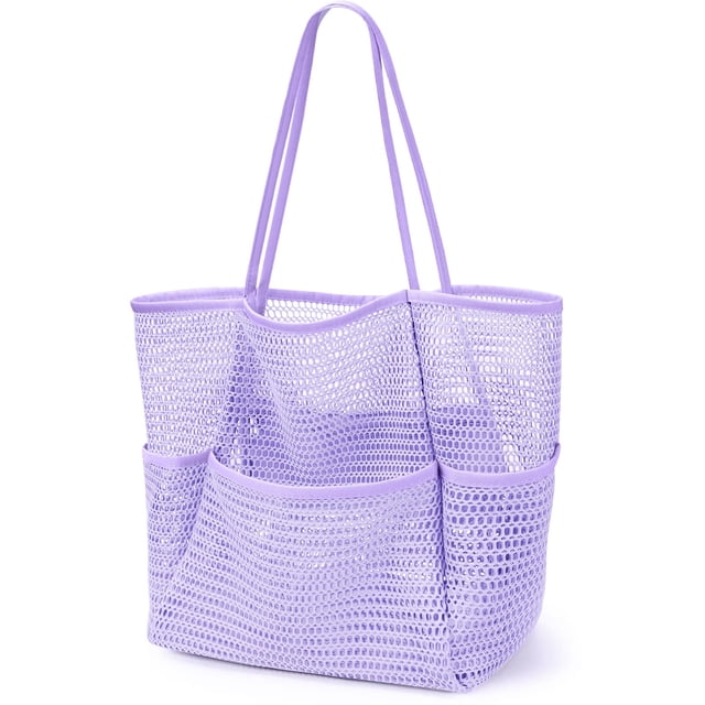 Bolsa de Playa KPX de Malla para Mujer, Resistente a la Arena e Impermeable, Color Morado