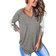 thumbnail image 4 of VALSEEL Womens Lace Three Quarter Sleeve V-Neck T-Shirt Loose Shirts Casual Tee Tops, 4 of 8