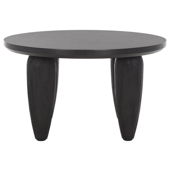 SAFAVIEH Marthe Modern Round Bayur Wood & Wood Veneer Coffee Table, Black