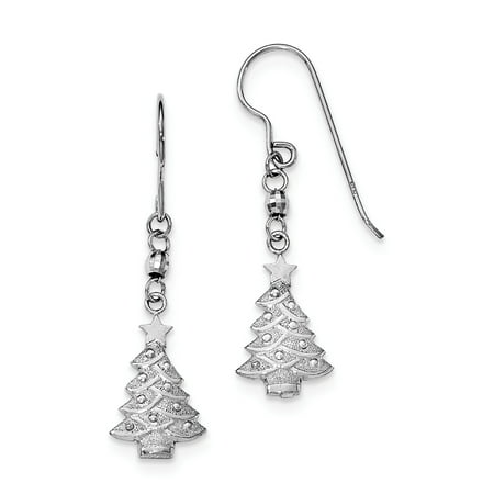 Silver Christmas Tree Dangle Earrings Sterling Silver Rhodium plated Christmas Tree Dangle Earrings (1.6IN Long x 0.5IN Wide) ()
