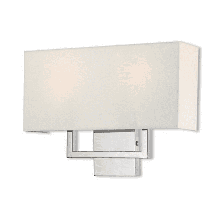 

Wall Sconces 2 Light With Polished Chrome Hand Crafted Off-White Fabric Outside & White Fabric Inside Hardback 16 inches 80 Watts - World of Crystal