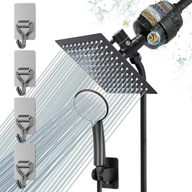 Regadera para Baño con Filtro, 10" Cabeza de Ducha Antióxido con Shower Head de Mano, 20 Capas de Filtrado, Regadera Cuadrada de Alta Presion, con 2 Cartuchos Filtrantes y Todos Los Accesorios