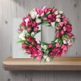 thumbnail image 5 of 18" Artificial Tulip Flower Wreaths For Front Door Farmhouse Pink Wreath Spring Flower Branch Door Wreath For Outdoor Indoor Wall Or Window Decor Festival Decoration, 5 of 8