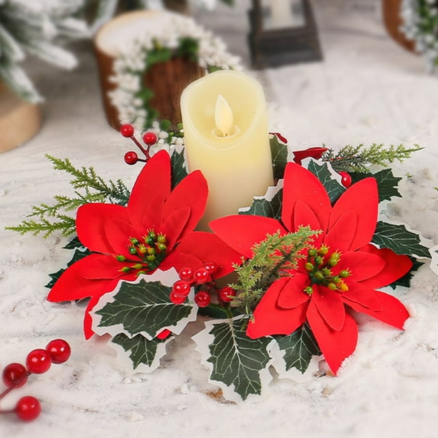 Needle Candlestick Wreath Artificial Leaves Garland, Candle Ring Christmas Table Decoration Home Decor, Foldable Metal Frame, for Bedroom