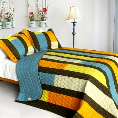 Colorful Quilts For Sale Colorful Bridge - 3 Pieces Vermicelli-Quilted Patchwork Quilt Set Full & Queen Size - Blue ()