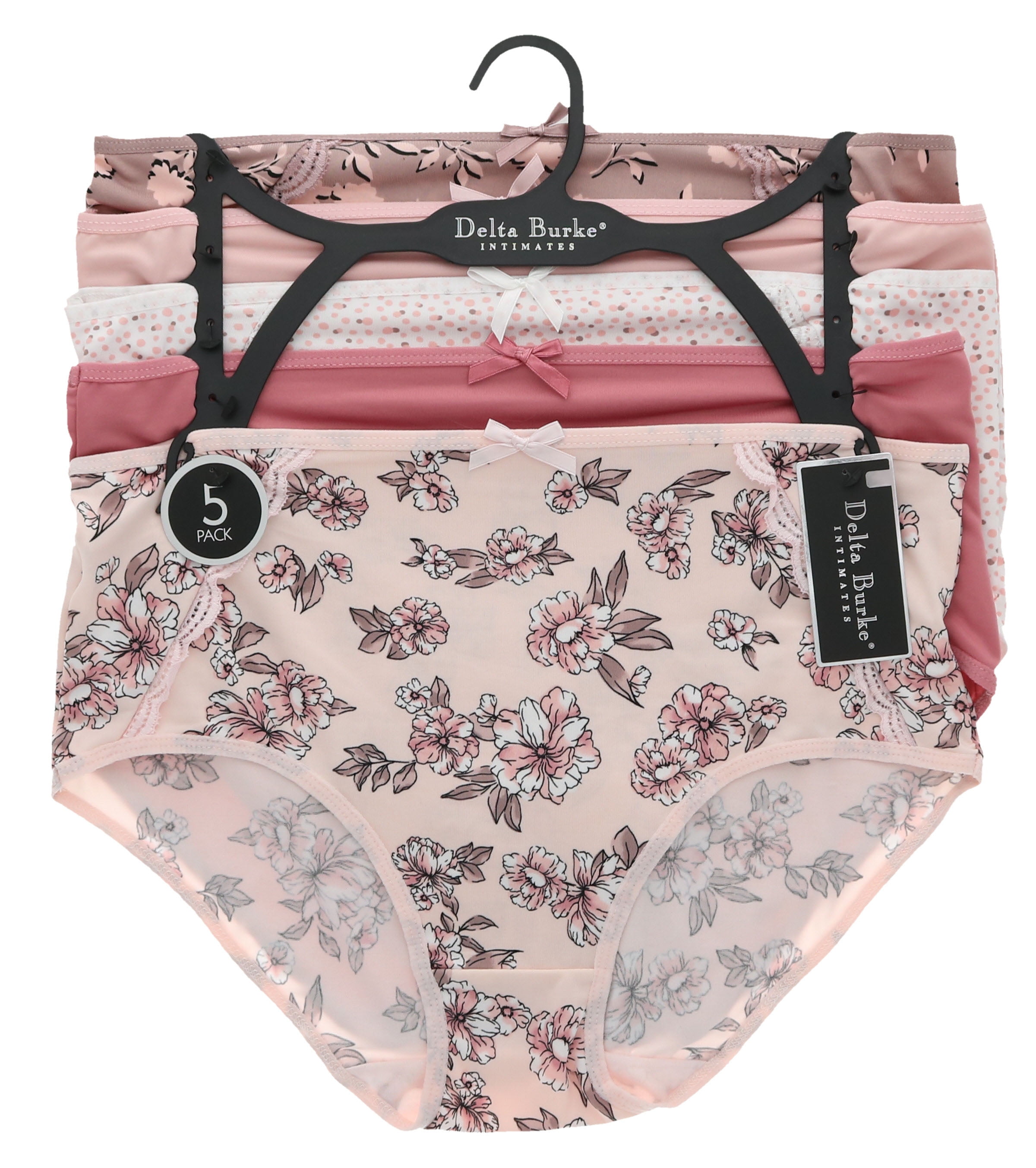 Delta Burke Intimates Women's Plus Size Sexy Classic High Rise Brief Panties  (5Pr) (X-Large, Pink Floral Dots) 