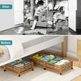 thumbnail image 6 of Bamboo Under Bed Storage Containers- Underbed Organizer with Wheels with Large Dust Bag,Sturdy Wood Rolling Under the Bed Shoe Storage Organizer Drawer 2 Packs (Black, Long), 6 of 16