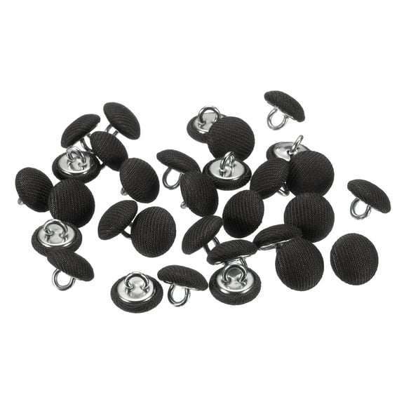 Uxcell 30pcs 18L Fabric Cloth Covered Button 11.5mm 15/32" Round Metal Shank Satin Sewing DIY Craft Buttons for Bridal Wedding Suits Dress Blouses Sweaters, Black