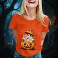 thumbnail image 5 of NOLDARES Halloween Shirts for Women Spooky Season Tshirt Cute Halloween Ghost Tee Fall Casual Short Sleeve Tops(Orange,L), 5 of 8