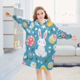 thumbnail image 5 of FORMRS Wearable Blanket Hoodie with Sleeves for Kids Cozy Flannel Sweatshirt, Blue Easter Bunny, 5 of 7