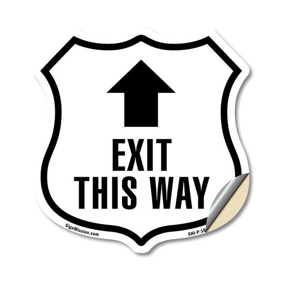 Exit This Way Up (2 Pack) 12 inch X 12 inch Shield Shaped Heavy Duty 3.2 mil Vinyl Decals Weather Resistant Made in the USA