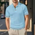 thumbnail image 2 of Men's Polo Shirts Summer Mesh Ice Silk Solid Color Short Sleeve Button Lapel Breathable Tops Lightweight T Shirts for Man Light Blue L, 2 of 4