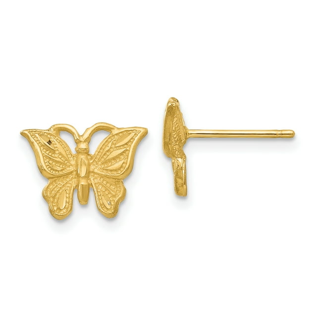 14k Yellow Gold Butterfly Stud Earrings Ball Button Animal