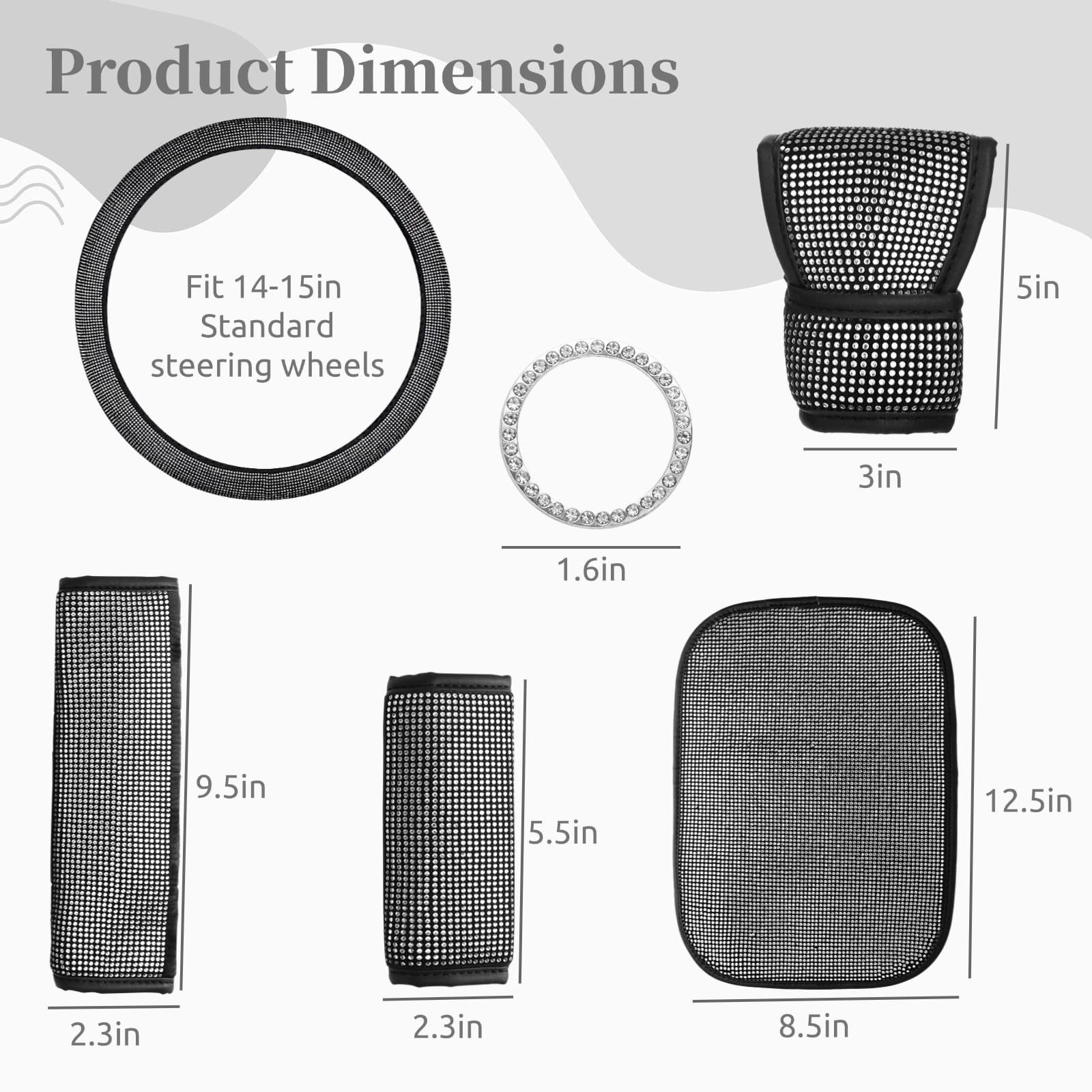 Bling Crystal Diamond Steering Wheel Cover, 9Pcs Shiny Rhinestone Sparkling Car Interior Decorations, Car Accessories for Women Girls, Universal Fit 14-15inch
