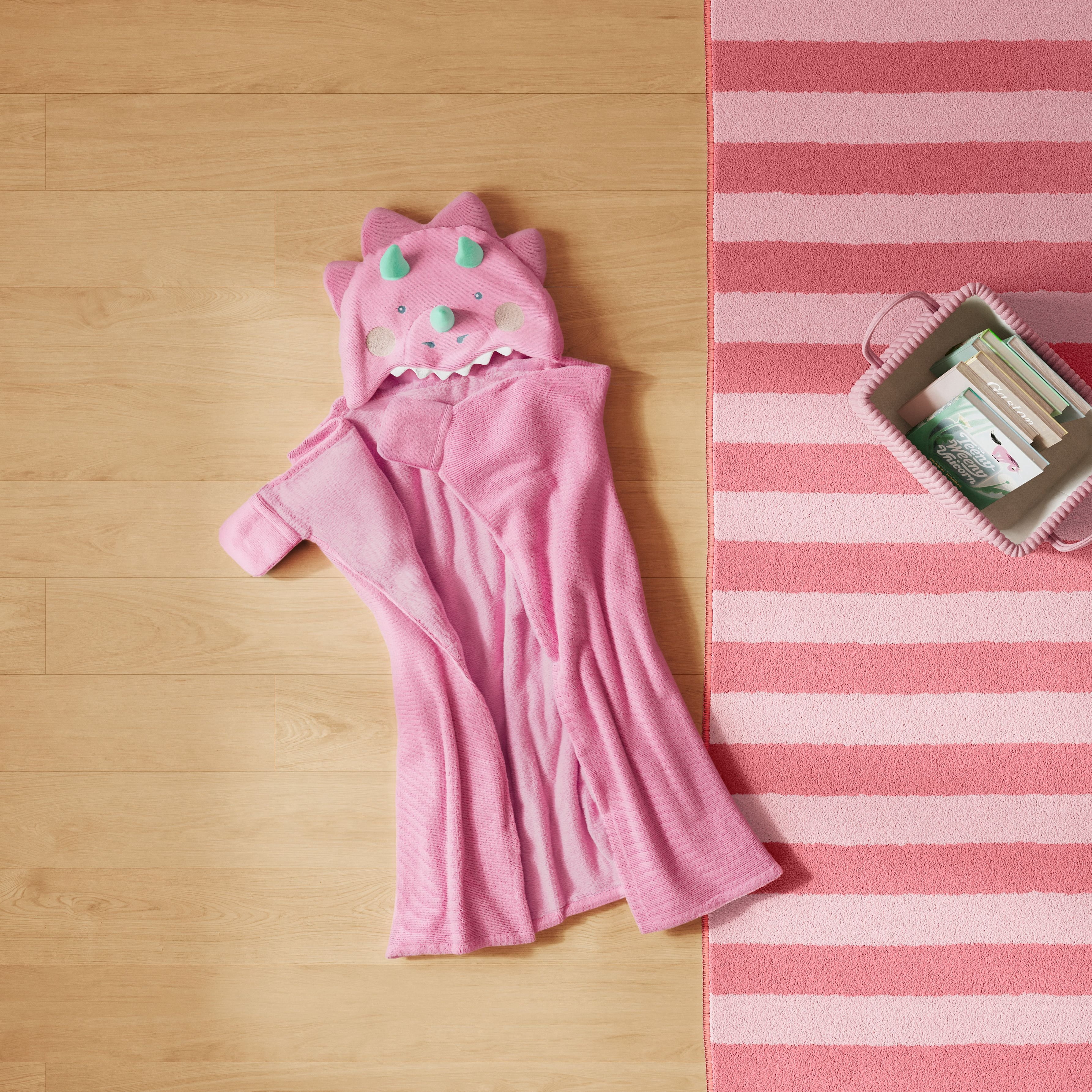 Mainstays Kids Cozy Plush Hooded Throw, Pink Dino, 50 x 40
