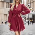 thumbnail image 2 of Sngxgn Women's Print A-Line Mini Dress Long Sleeves(Red,L), 2 of 9