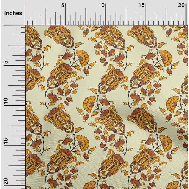 oneOone Polyester Lycra Fabric Leaves|Floral & Paisley Block Print Fabric By Yard 56 Inch Wide