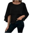 thumbnail image 2 of Zpanxa Womens Summer Tops, Women's Flowy Cape Sleeve Round Neck Chiffon Blouse Solid Color Spring Summer Layered Fashion Tunic Casual Top, 2 of 8