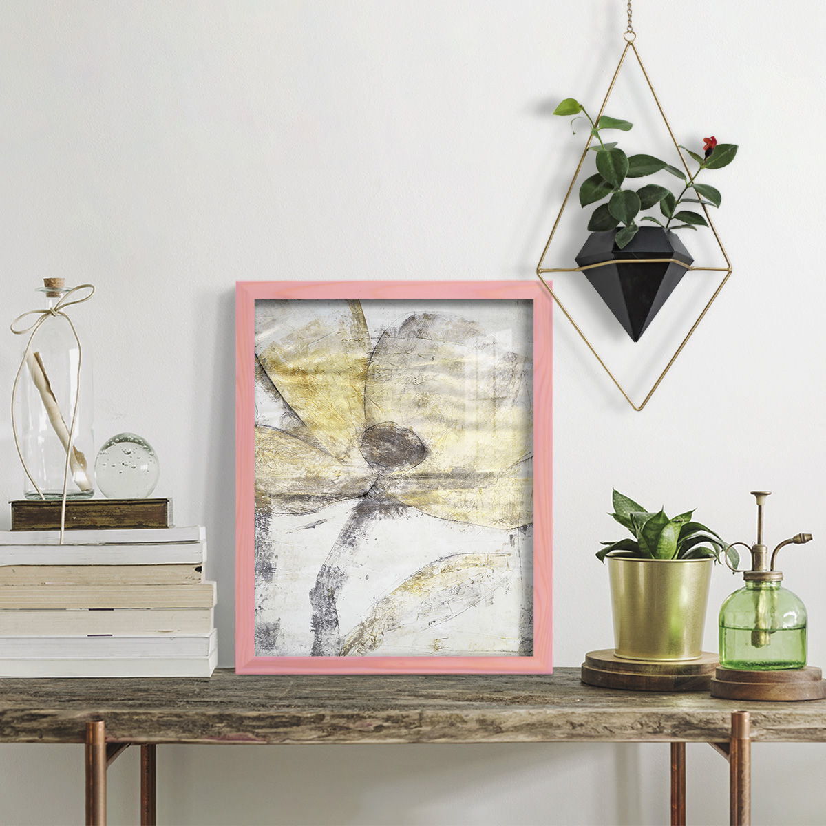 Une Fleur II - Framed Print w/glass - Sunset Pink