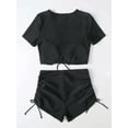 thumbnail image 5 of Charella 2-in-1 Swimsuits for Women 2-Piece Bathing Suits with Boyshorts Short Sleeve V-neck Crop Tops and Boyshorts with Side Straps Black,S, 5 of 6
