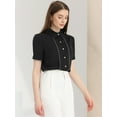 thumbnail image 2 of DARING DIVA Women's Button Down Collared Contrast Trim Puff Sleeve Blouse M Black, 2 of 6