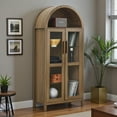 thumbnail image 2 of GZXS 71" Tall Arched Cabinet with LED Light Strip, Kitchen Pantry Storage Cabinet with Glass Doors & Adjustable Shelves, Modern 5-Tier Display Bookcase for Living Room, Dining Room, Brown, 2 of 10