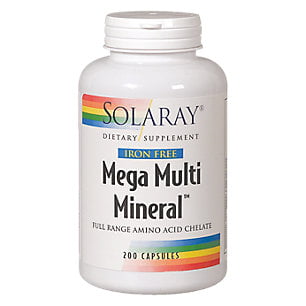 Mega Multi Mineral sans fer par Solaray - 200 Capsules multivitamines