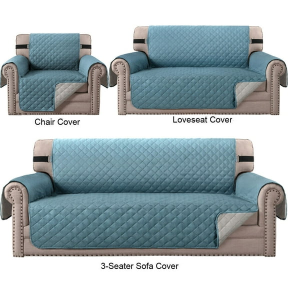 TOPCHANCES Reversible Quilted Sofa Cover, Waterproof Furniture Pet Protector Throw (Blue, 1-Seater Sofa Cover)