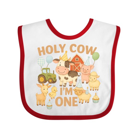 Inktastic Holy Cow I'm One Boy Farm Animal Birthday Boys or Girls Baby Bib