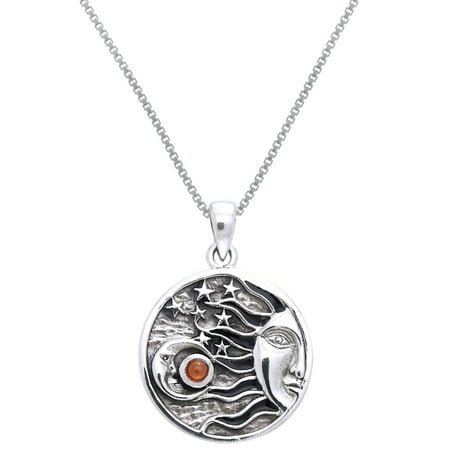 Celestial Sun Jewelry - Sterling Silver with Amethyst Celestial Sun Moon Stars Pendant on 18 Inch Box Chain Necklace