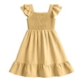 thumbnail image 3 of Bysome Girls Dress Solid Color Flutter Sleeve Square Neck Pleated Summer Cozy Soft Toddler Kids Girls Dresses Size 11-12 Years Yellow, 3 of 7