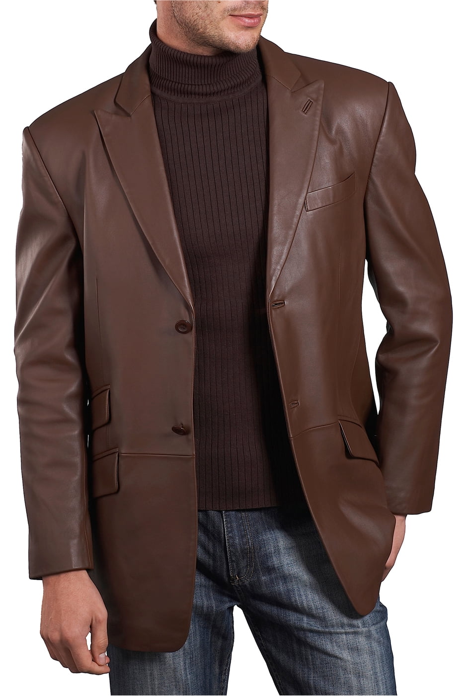Regular Big /& Tall BGSD Mens Brown Leather Blazer Lambskin Sport Coat Jacket