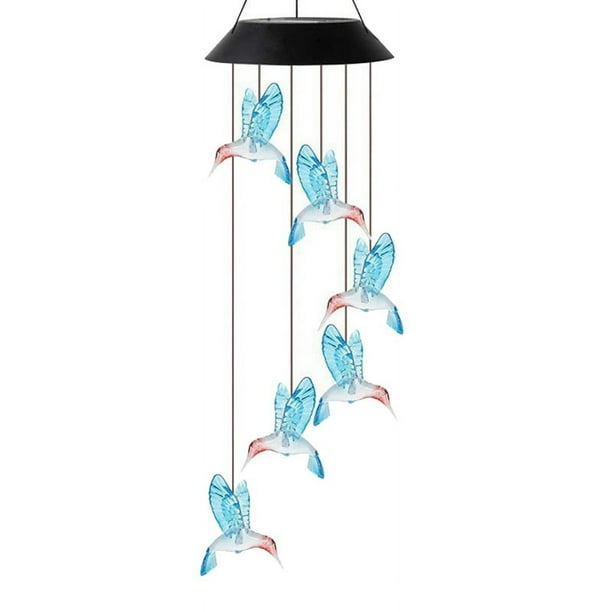 Luces Solares para Exteriores con Forma de Colibrí, Luces de Carillón de Viento Solares, Regalos Colgantes para Mamá y Abuela en Color Azul