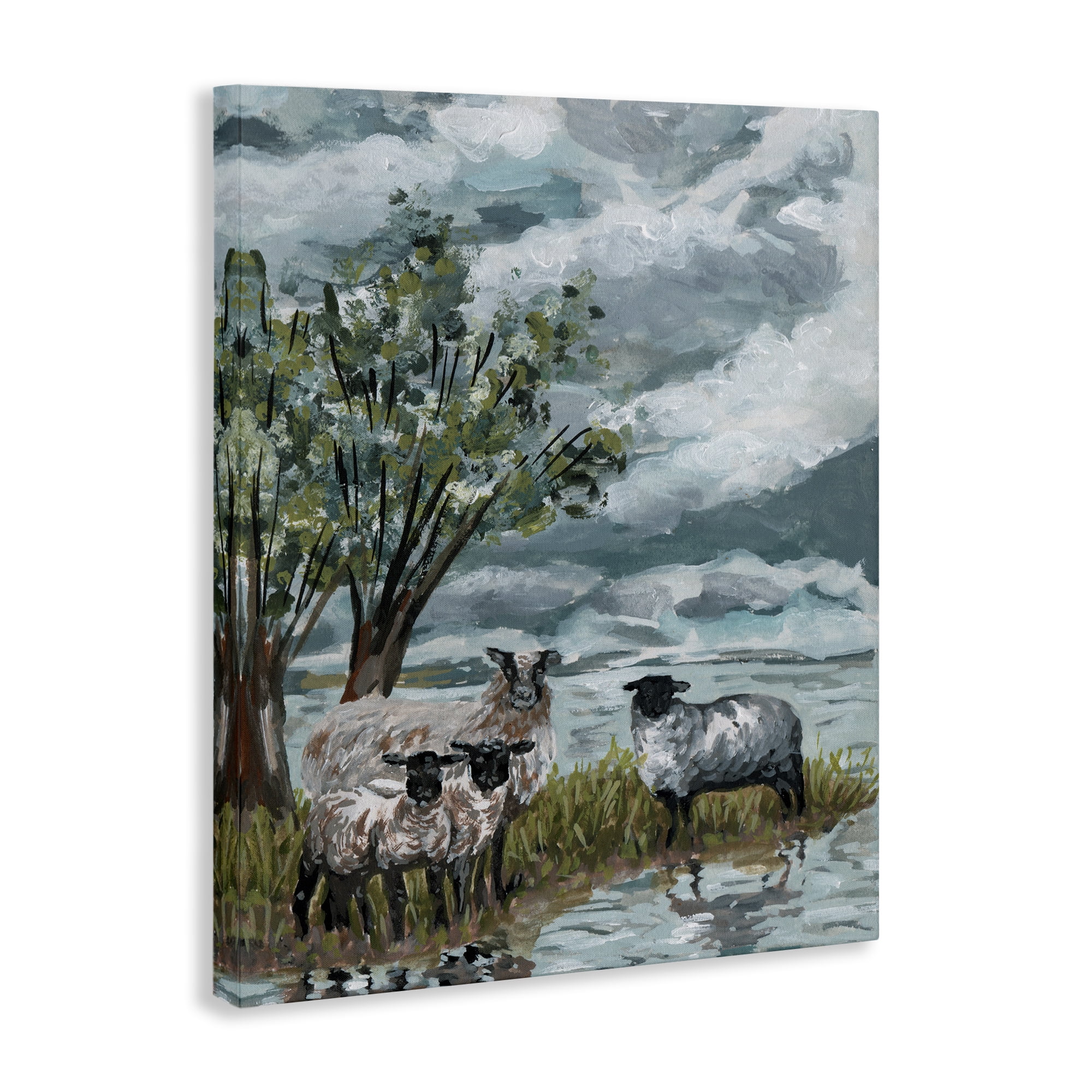 Stupell Industries Traditional Sheep View Landscape Painting Gallery Wrapped Canvas Art Print Wall Art, 36 x 48