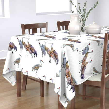 

Cotton Sateen Tablecloth 70 x 144 - Sandhill Cranes Watercolor Bird Nature Wildlife Animal Feathers Birds Print Custom Table Linens by Spoonflower
