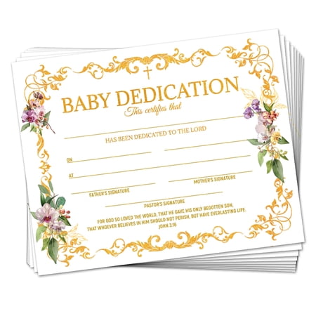 30 Gold Vine Flower Baby Dedication Certificates 9.8" x 7.8" Blank Baptism Certificates for Church Dedication Christening Milestone Gifts for Children