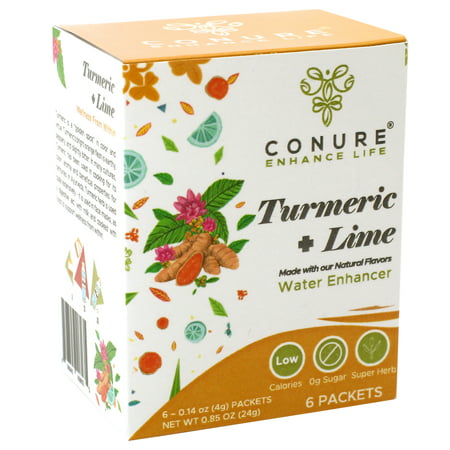 Turmeric + Lime Water Enhancer Packets by Conure Life (6 x 16 oz serv. a box) | Herbal Fitness Recovery Drink Mix | Zero Sugar | Low Calorie | Hydration Boost For: Workouts, Hangovers & Hiking &