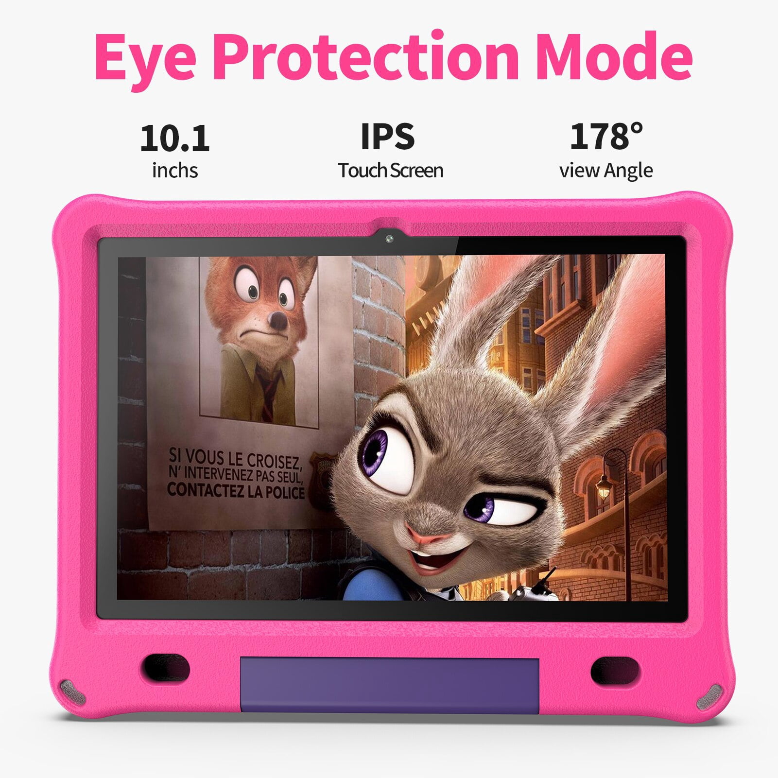 T&C 10.1 Inch Kids Tablet PC, IPS Screen + Capacitive Multi Touch, Powered by New Android 12- 3GB Ram + 64GB Rom- Pink Case