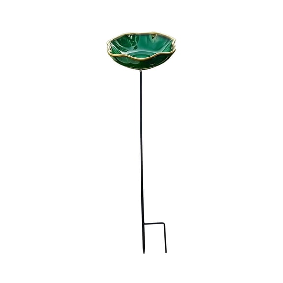 Ceramic Garden Small Bird Bath Bowl with Stake, Outdoor Pollinator Watering Station for Garden Yard, Butterfly and Bee Water Feeder, Decorative Yard Art Ornament Gift for Outdoor Space, Green