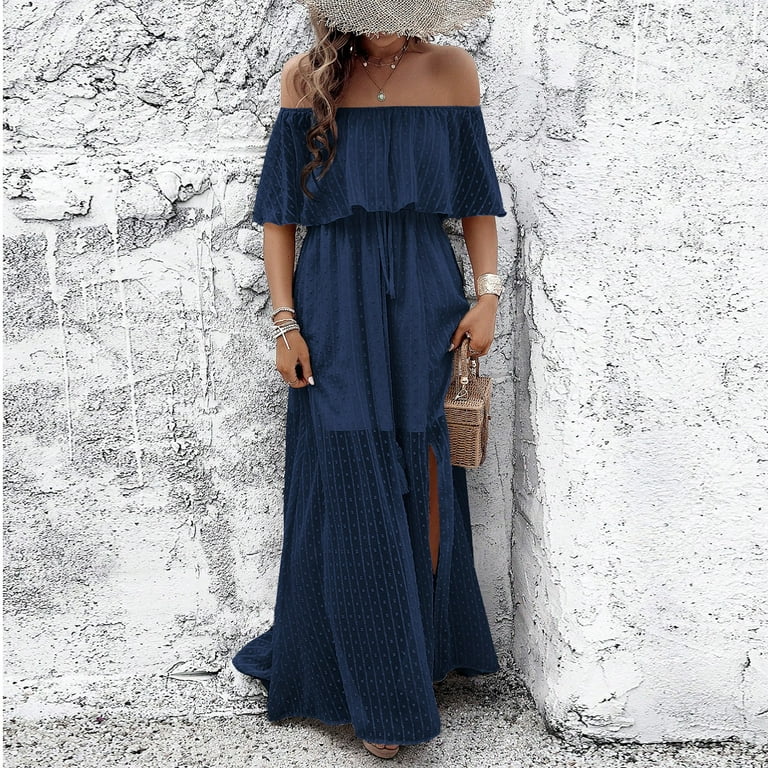 Sundress, Casual One Shoulder Embroidery Loose Tunic Wedding Guest