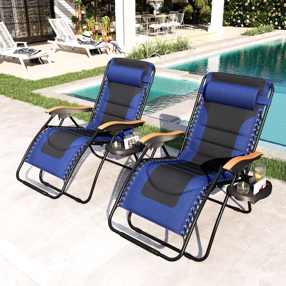 Sophia&William Outdoor Oversized Padded Zero Gravity Chairs Set of 2 - Navy Blue