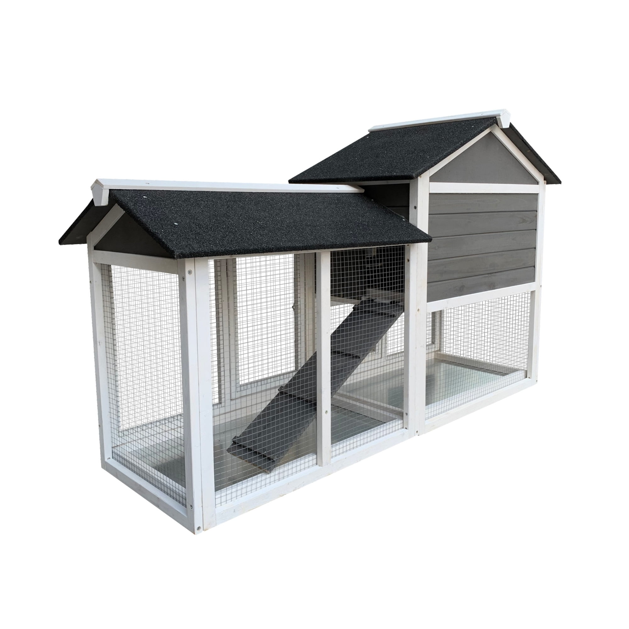 Pefilos 61" Wood Rabbit Hutch Indoor Outdoor Bunny Cage Rabbit House with Removable Tray Pet Cage for Small Animals, Gray Pefilos 61" Wood Rabbit Hutch Indoor Outdoor Bunny Cage Rabbit House with Removable Tray Pet Cage for Small Animals, Gray
