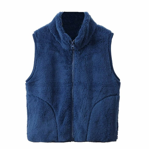 WOYY Vests for Girls Fleece Thickened Zipper Vest Stand Up Collar Sleeveless Coat, Sizes 3-18