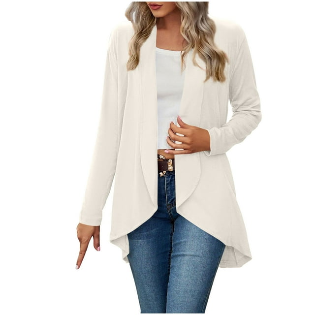tarylea Hauts pour Femmes Tendance Col Rabattu Ourlet Irrégulier Cardigan Manches Longues Tunique Uni Décontractée Ample Hauts d'Automne