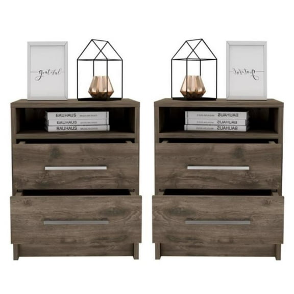 Home Square Eter Engineered Wood Nightstand in Dark Brown - Set of 2