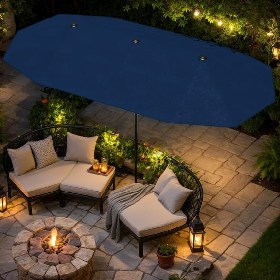 Yardi Yarda 13 Feet Large Patio Umbrella, Double-Sided Table Market Umbrella with Crank Handle for Outdoor, Navy