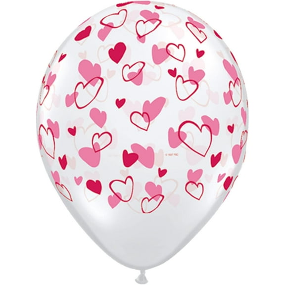 PMU Balloons 11 Inch Clear with Red and Pink Hearts Latex Balloons (12/Pkg) Pkg/1
