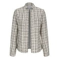 thumbnail image 3 of Fanxing Women's Tweed Plaid Blazer Jacket - Open Front Stand Collar Fully Lined Casual Fashion Elegant Work Coat Gray L, 3 of 9