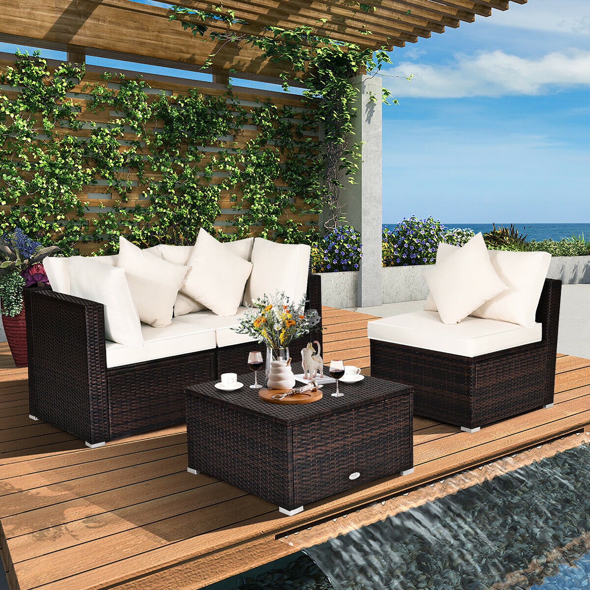 Goplus 4-Piece Patio Rattan Wicker Sofa Furniture Set ...